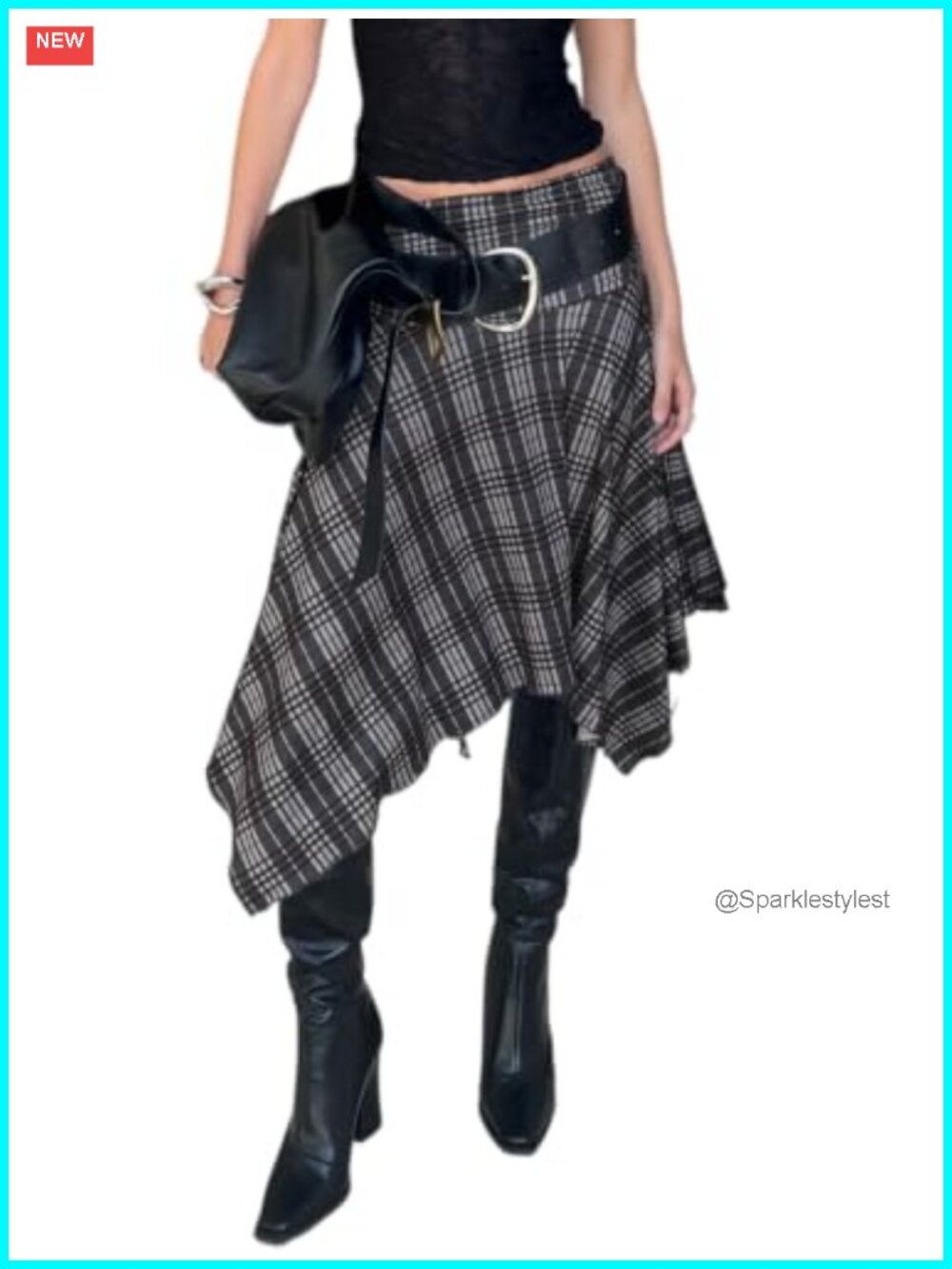 Plaid Asymmetrical Handkerchief Hem Midi Skirt High Waist A-Line
